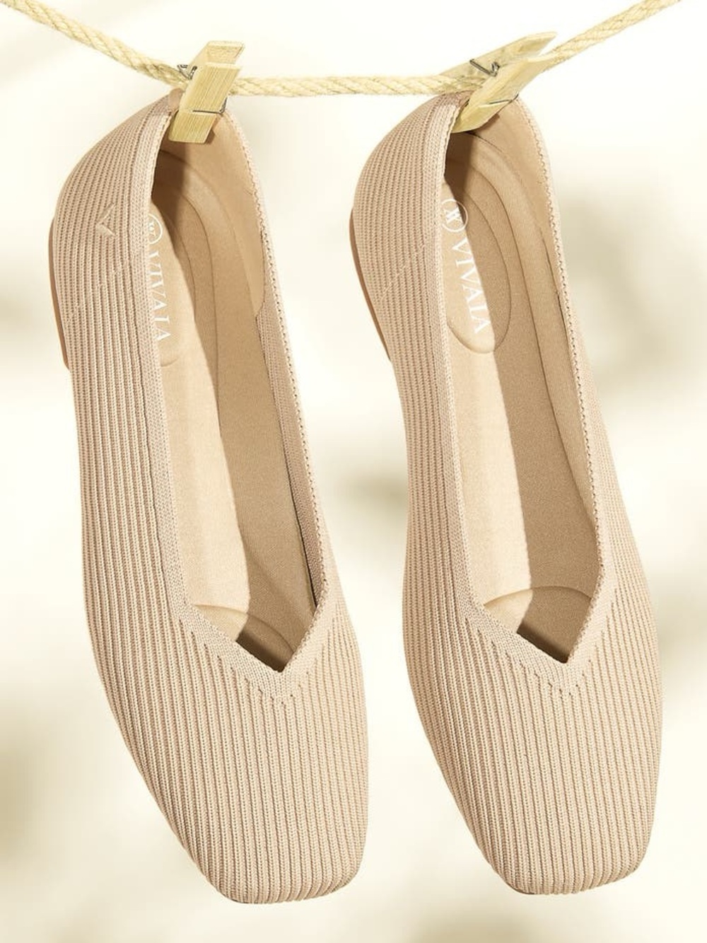NEW VIVAIA Margot 2.0 square-toe flats in a beige knitted material. Size 37.5